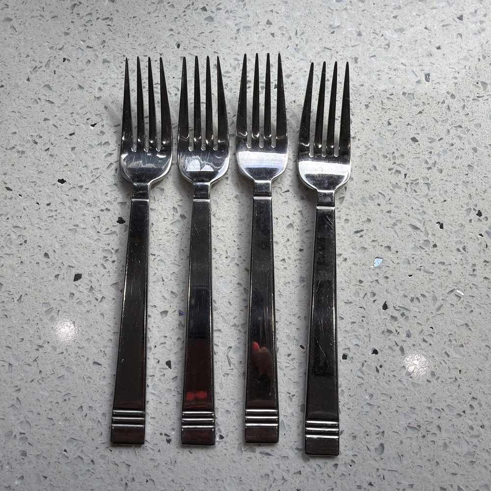 Lenox TIN CAN ALLEY 4 Salad Forks Glossy 18/10 Stainless Steel Flatware